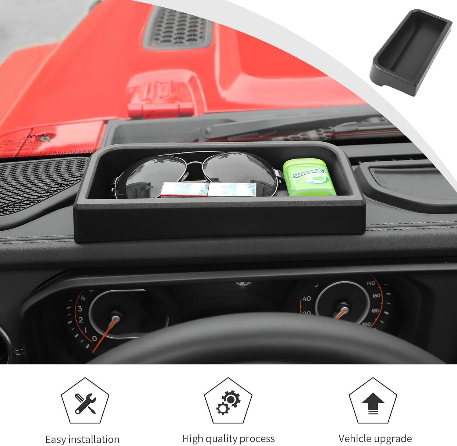 JWWY Dashboard Storage Tray Organizer for 2024-2026+ Jeep Wrangler JL & Gladiator JT, Center Console Storage Box Interior Accessories, Black, 1PC