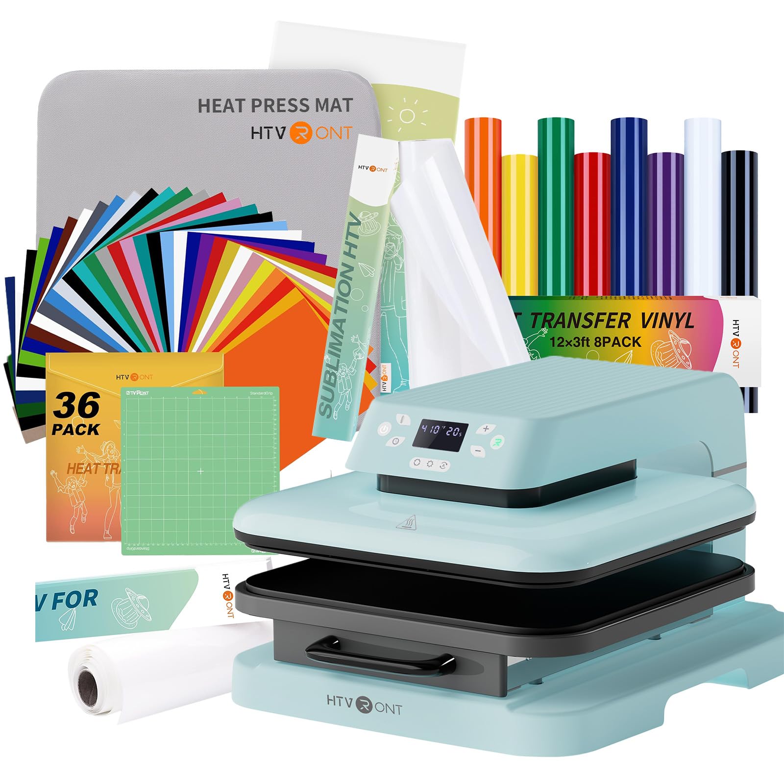 Amazon.com: 【Premium Bundle】HTVRONT Auto Heat Press Machine + 8 Rolls ...