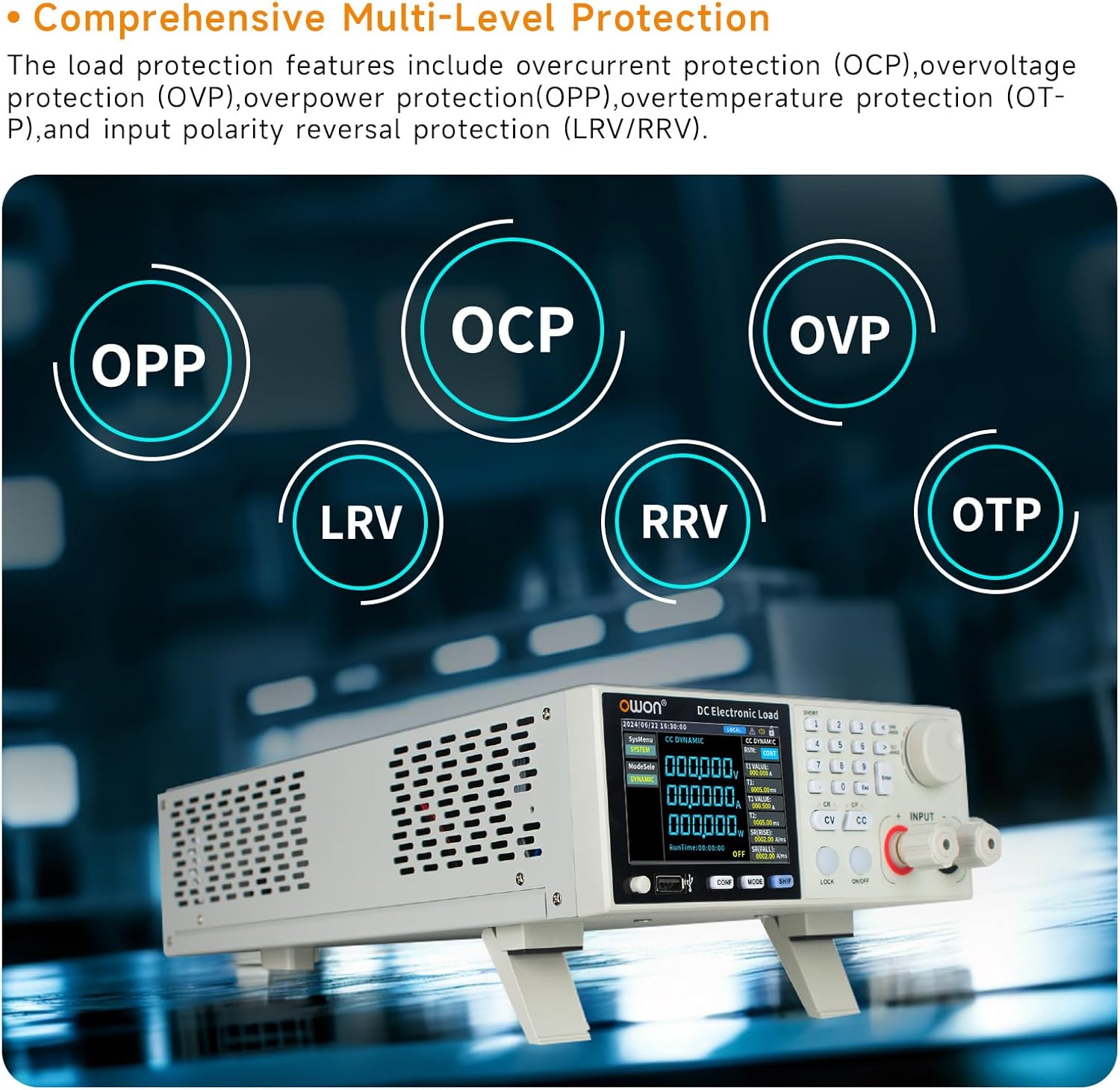 OWON Programmable DC Electronic Load, DC 300V/40A, 400W Total Power, 5kHz Highest Frequency, Readback Resolution 1mV/0.1mA, OEL8512B