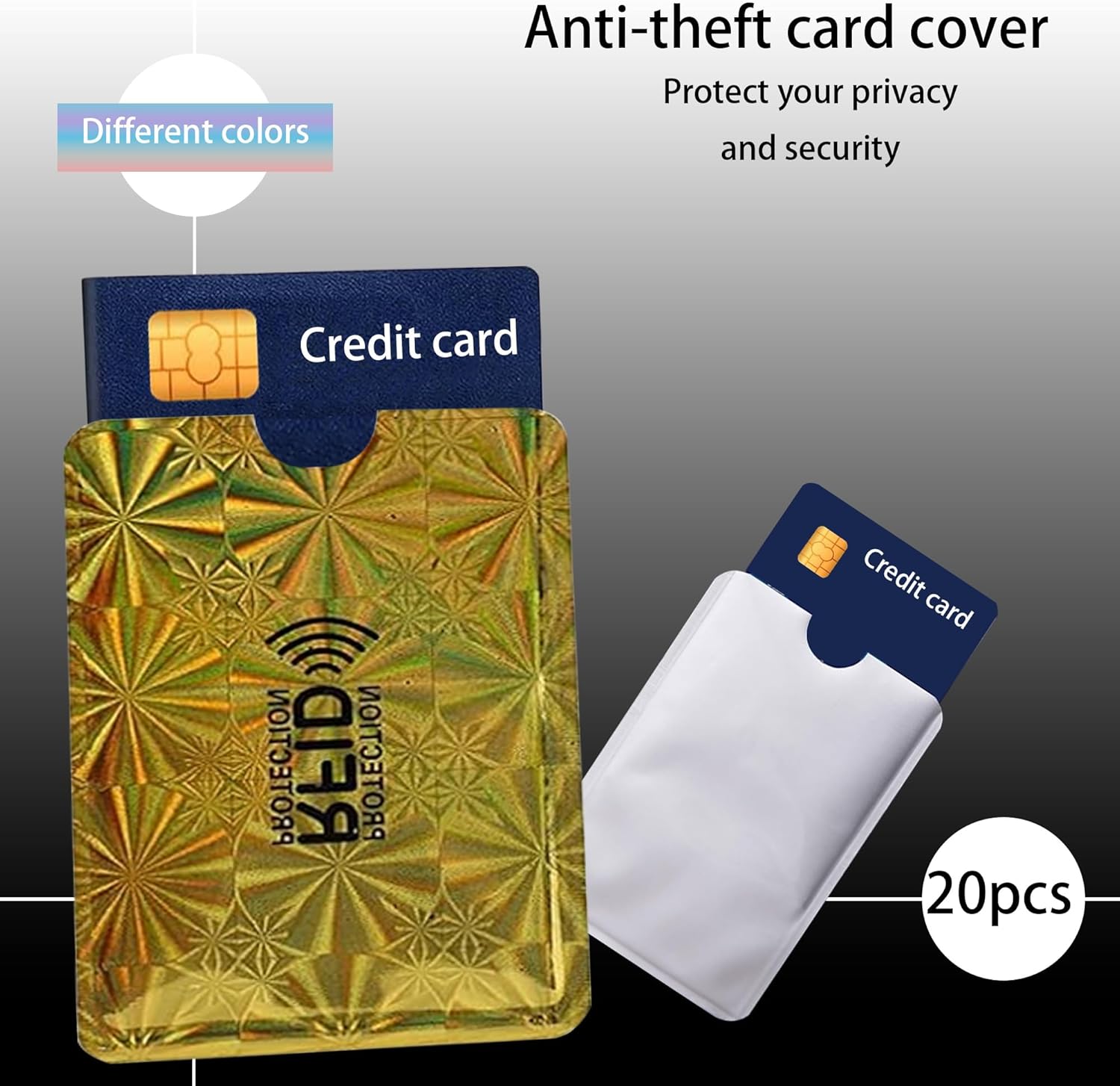 RFID Blocking Sleeves (10 Credit Card Protector Holders in 10 Colors), Identity Theft Protection Secure Sleeve for Credit Cards, Debit Card 20PCS