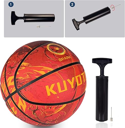 Miniatura 6 de KUYOTQ Baloncesto de goma o piel sintética de alta calidad para niños y jóvenes, tamaño 34567 (2225.527.528.529.5 pulgadas), baloncesto de goma o