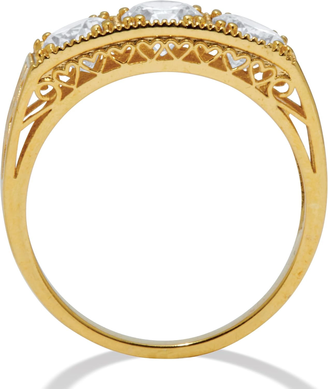 PalmBeach Yellow Gold-plated Sterling Silver Round Cubic Zirconia 3-Stone Ring Sizes 6-10