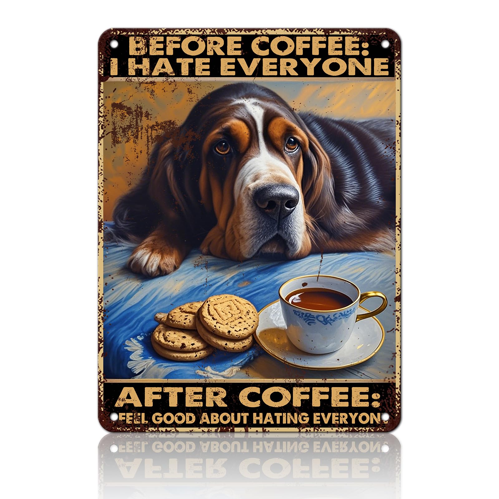 Anceky Funny Metal Tin Signs Basset Hound Dog Before Coffee I Hate Everyone Vintage Metal Sign Retro Wall Decor for Home Bar Pub Cafe Garage Man Cave Garden Yard 12×16 Inch