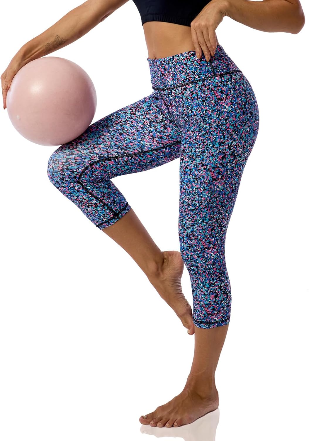 UIUO-UIPEU Pattern Printed Capri Leggings with Pockets for Women Tummy Control Workout Yoga Capris - Image 3