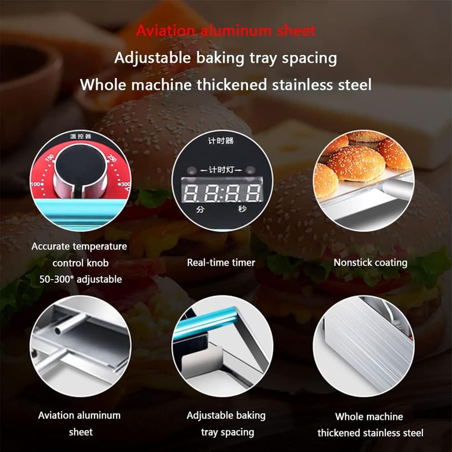 Intelligent Control Hamburger Grilling Machine, Timing Temperature Control, Non-Stick Coating, Hamburger Double-Layer Bread Machine, Electric Commercial Hamburger Baking Machine