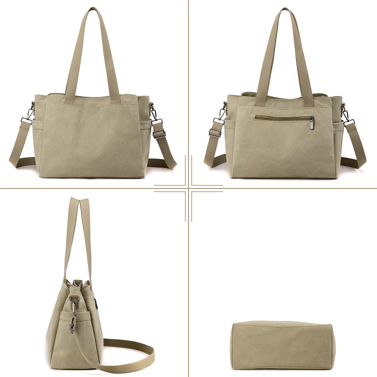 CORIOS Bolso de Hombro para Mujer Bolso Bandolera Lona Bolso de Mano Gran Capacidad Bolsa Shopper Casual Bolso Tote Multifuncional Bolsa de Ocio para Compras Viajes Citas Trabajo Caqui