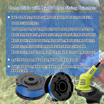 Strimmer Spool Compatible with Ryobi, 6-Pack Trimmer Wire for 18V-40V ONE+