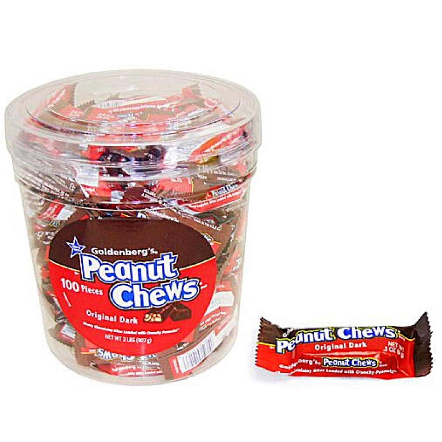 Peanut Chews Original Dark Chocolate, Bite size, 100 count Tub