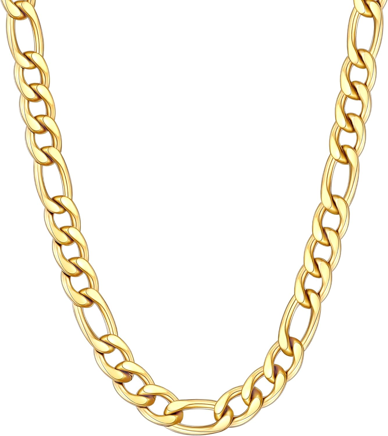 Fiusem Figaro Chains for Men,14k Gold plated Mens Chain Necklaces, 3.5mm/5mm/6mm/8mm/9.5mm Stainless Steel Men Necklaces