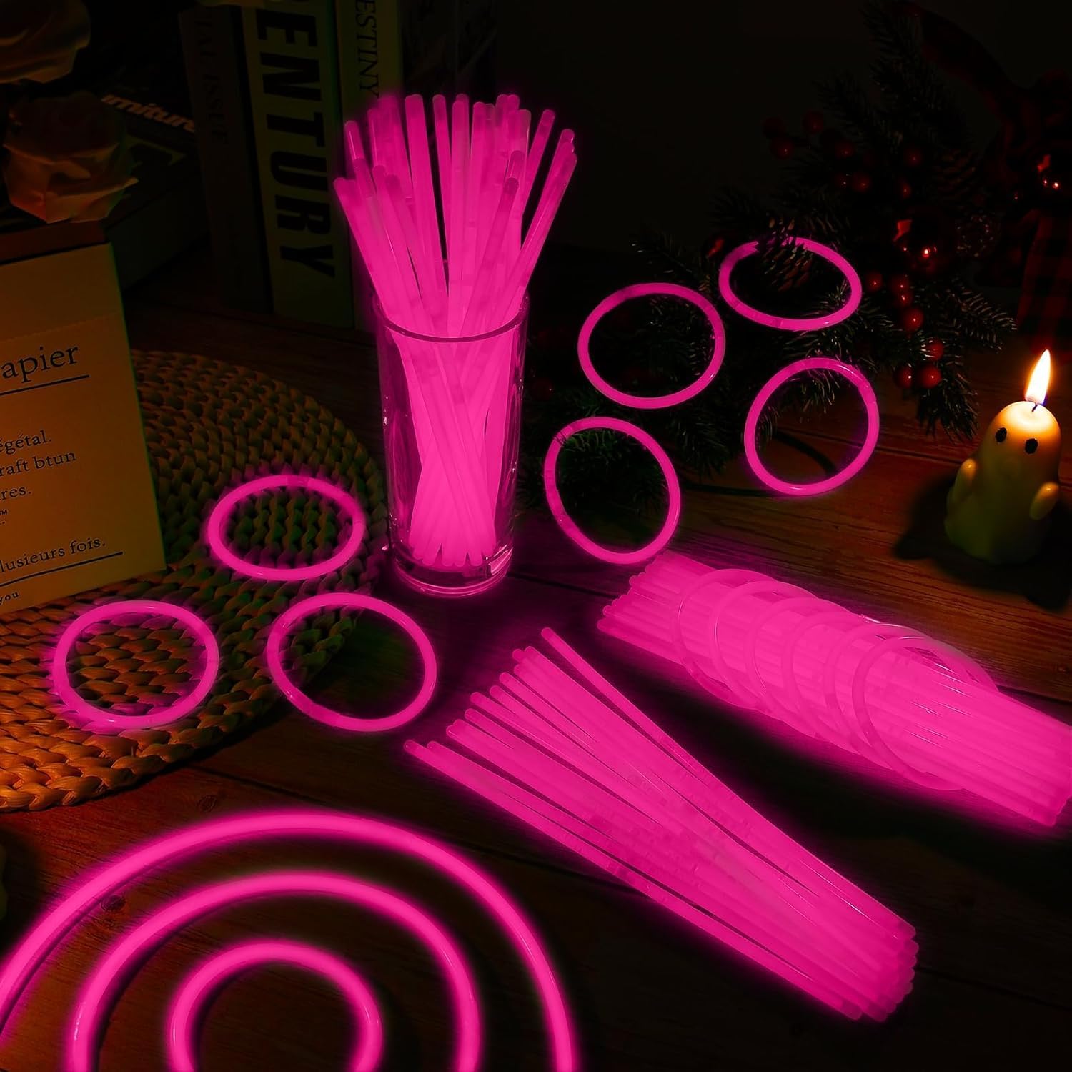 200 Pack 8'' Glow Sticks Bulk Party Favors Pink Light Up Sticks with Connectors Neon Glow in the Dark Party Supplies Bracelets for Holiday Birthday Party Decoration(Pink) - Image 4