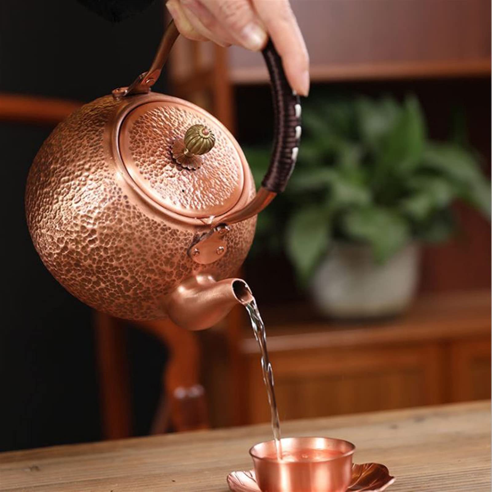 Teiera Classica Bollitore per tè con Acqua bollente in Rame Rosso Puro Teiera Fatta a Mano con Filtro Teiera bollente Set da tè Sanitario di Grande capacità Bollitore per tè Teiera