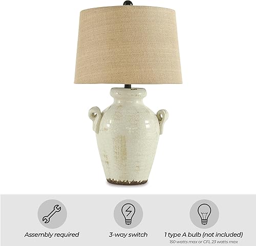 Miniatura 4 de Signature Design by Ashley Emelda Farmhouse - Lámpara de mesa de cerámica de 27 pulgadas, acabado craquelado de esmalte crema