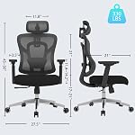 Chaise de bureau ergonomique Mesh, chaise de bureau avec support thoracique adaptatif, 3D Accoudoirs, coussin lombaire réglable & Appuie-tête réglable, chaise de jeu avec fonction Tilt