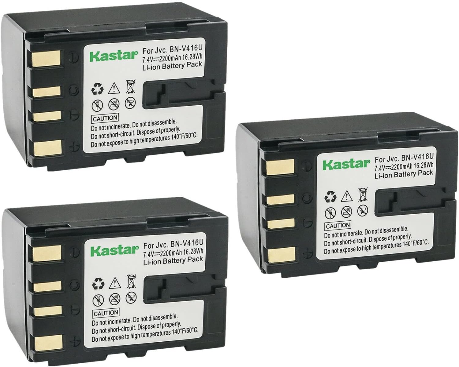 Kastar BN-V416 Battery 3-Pack Replacement for JVC BN-V408 BN-V408U BN-V408US BN-V416 BN-V416U BN-V416US BN-V428 BN-V428U BN-V428US BN-V438 BN-V438U BN-V438US BN-V856 BN-V856U BN-V856US Battery