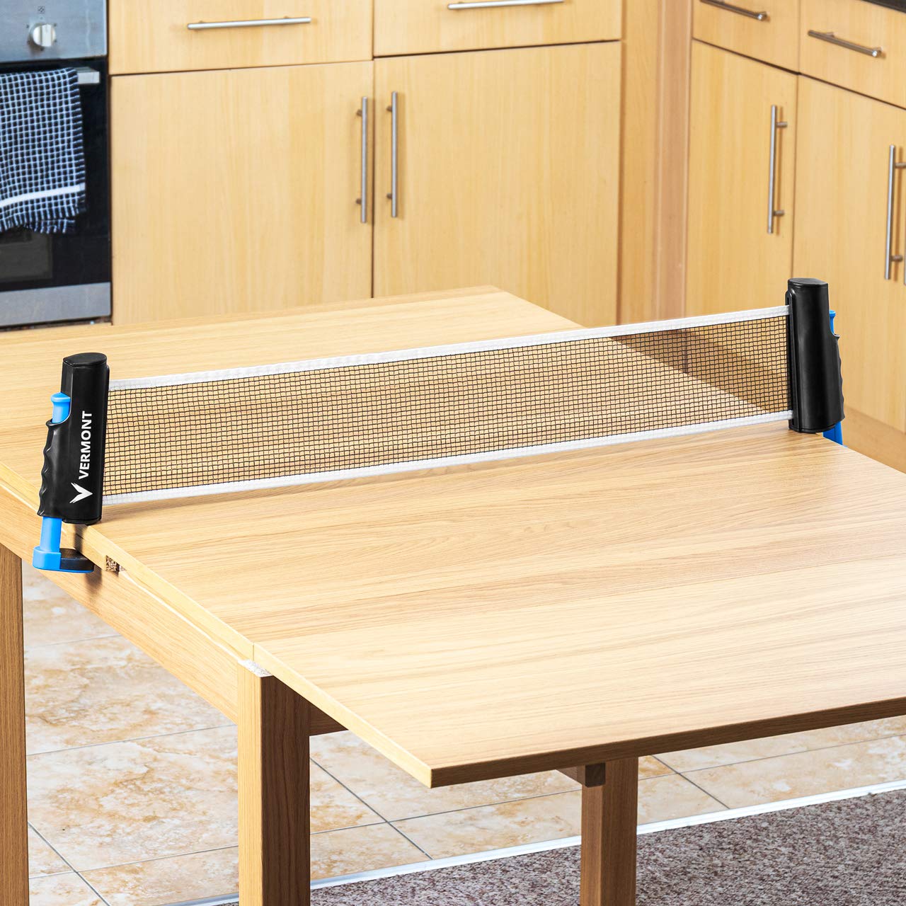 Vermont Retractable Table Tennis Net | Portable Dining Table & Office Desk Indoor/Outdoor Ping Pong Set | Adjustable Instant Net - Optional Paddle & Balls Set