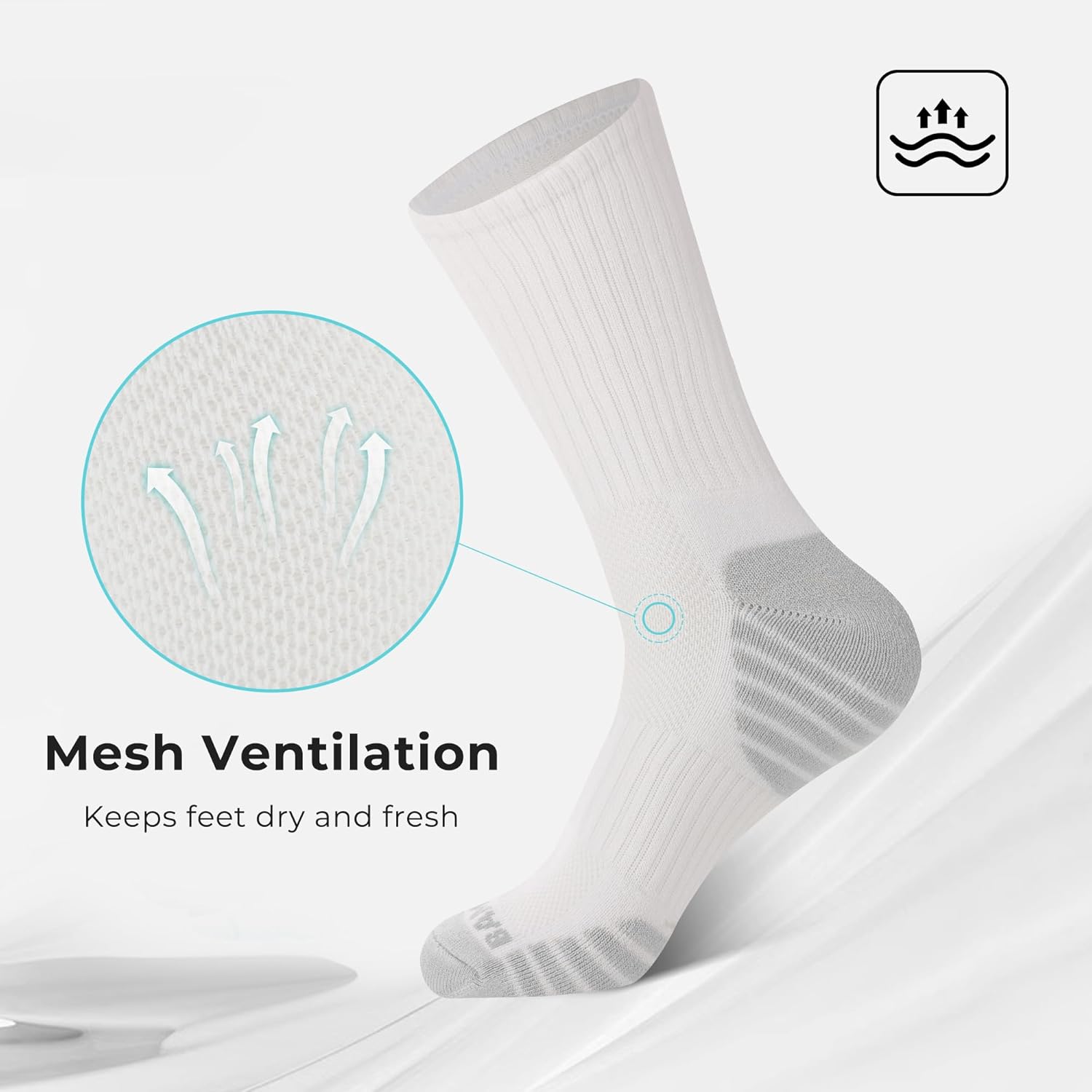 BAMBOO COOL Men's Crew Socks Athletic Running Sports Socks, Cushioned Moisture Wicking, Breathable Arch Support 6 Pack - Image 3