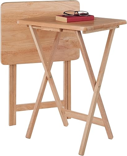 Miniatura 6 de Ergode Wood Cade - Juego de mesa de aperitivos de 2 piezas, elegantes mesas plegables, base duradera con marco en X, práctico soporte vertical,