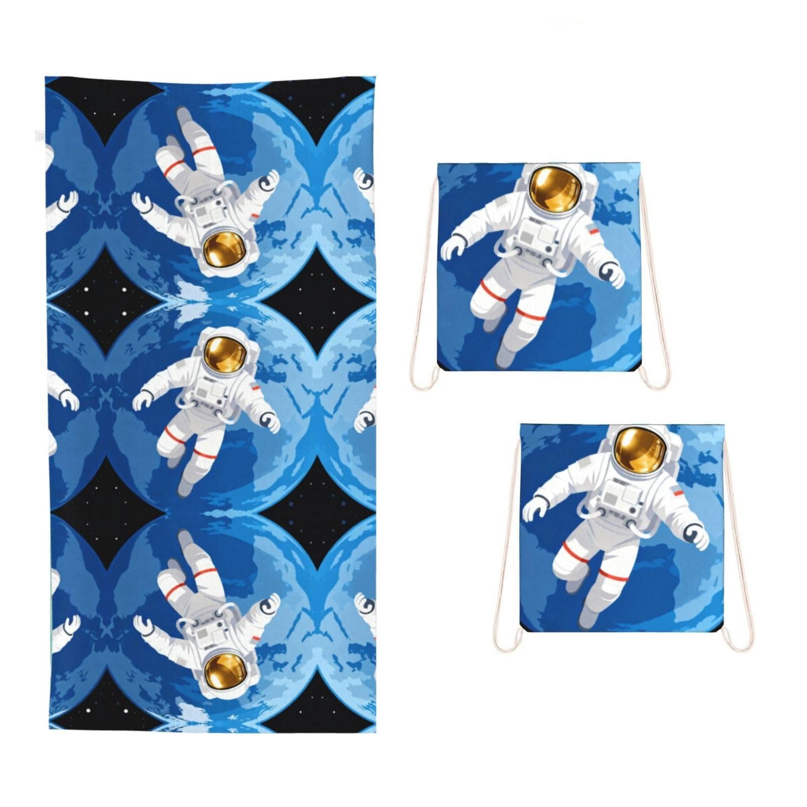 CNTDBU Astronaut 2 in 1 Packable Towel Bag-Large Beach Towel with Stuff Sack, Super Absorbent Microfiber Travel Towel for Pool