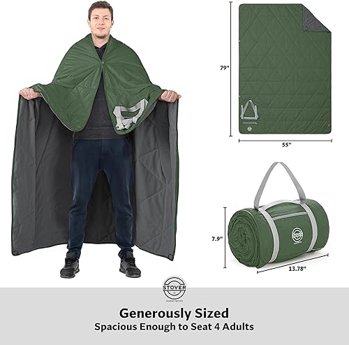 Miniatura 5 de STOVER Manta de forro polar impermeable para exteriores, para campamento, pícnic, estadios, deportes, la playa, cálida, resistente al viento,
