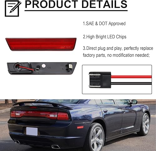 Miniatura 3 de Reemplazo de luz LED trasera lateral para Challenger 2008-2014, cargador 2011-2014, 2 piezas de lente roja lateral guardabarros de posición de