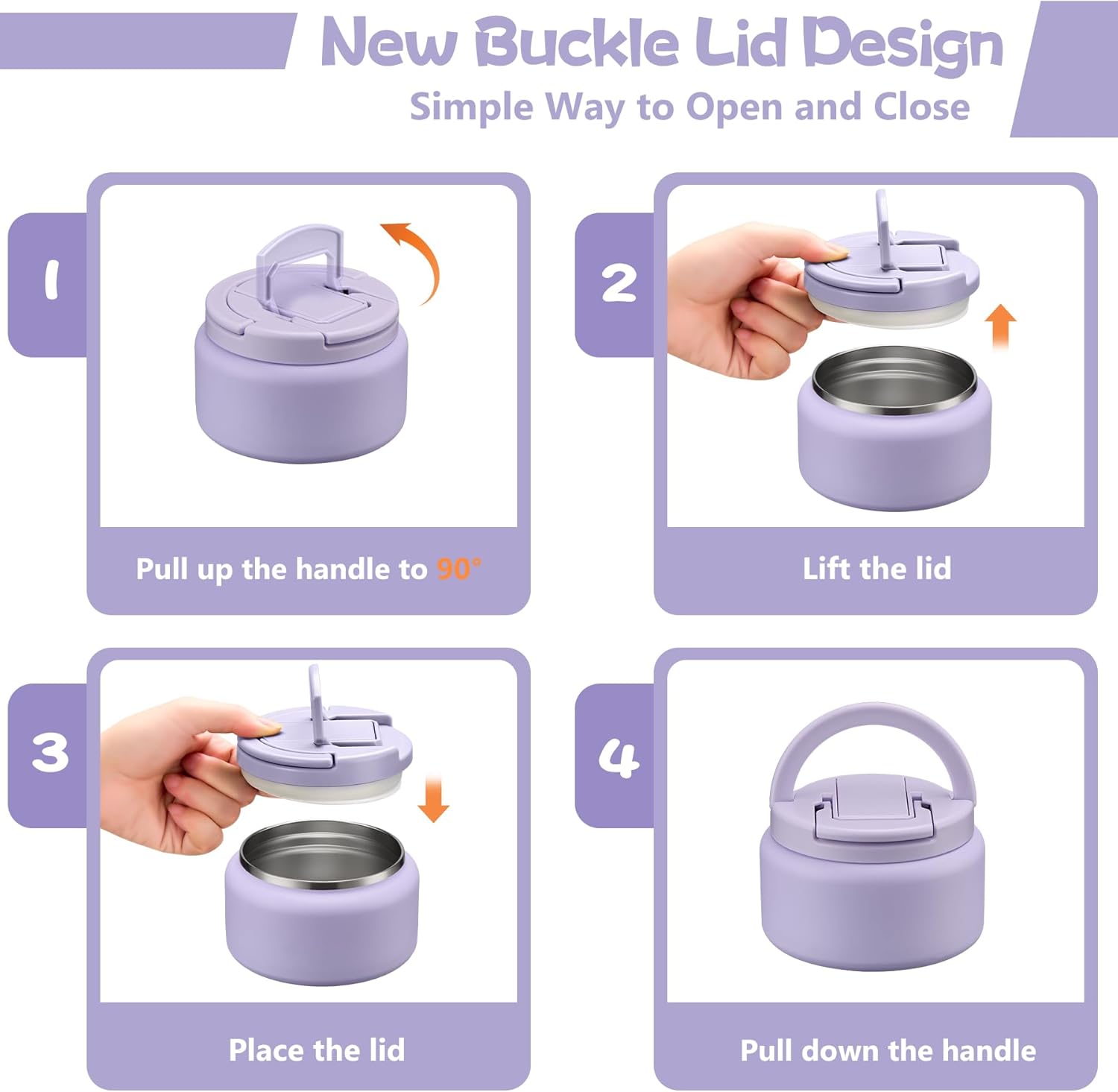 13.5oz Soup Thermo for Hot Food Kids Insulated Vacuum Food Jar with Buckle Lid,Wide Mouth Leakproof Stainless Steel Lunch Container with Spoon-Purple - Image 4