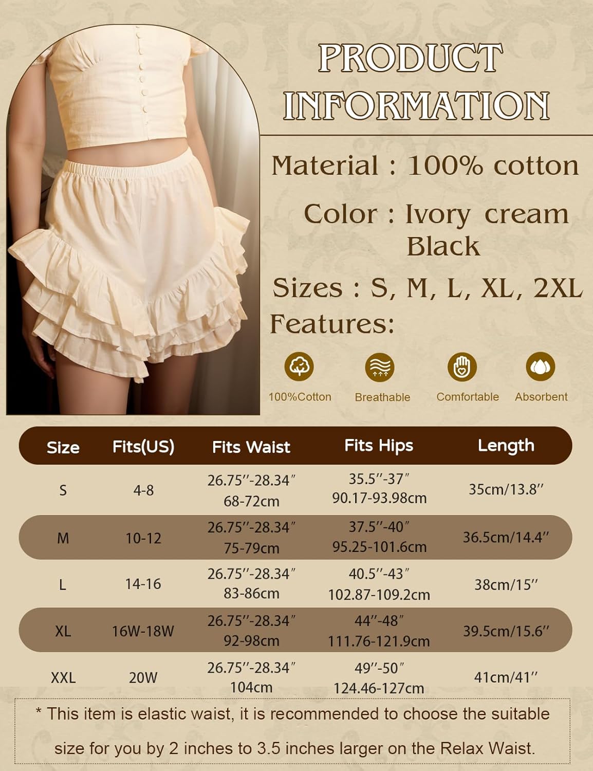 Women's Ruffled Shorts Cotton Pettipants Victorian Bloomers Lolita Pumpkin with 3 Layers Ruffles - Image 6