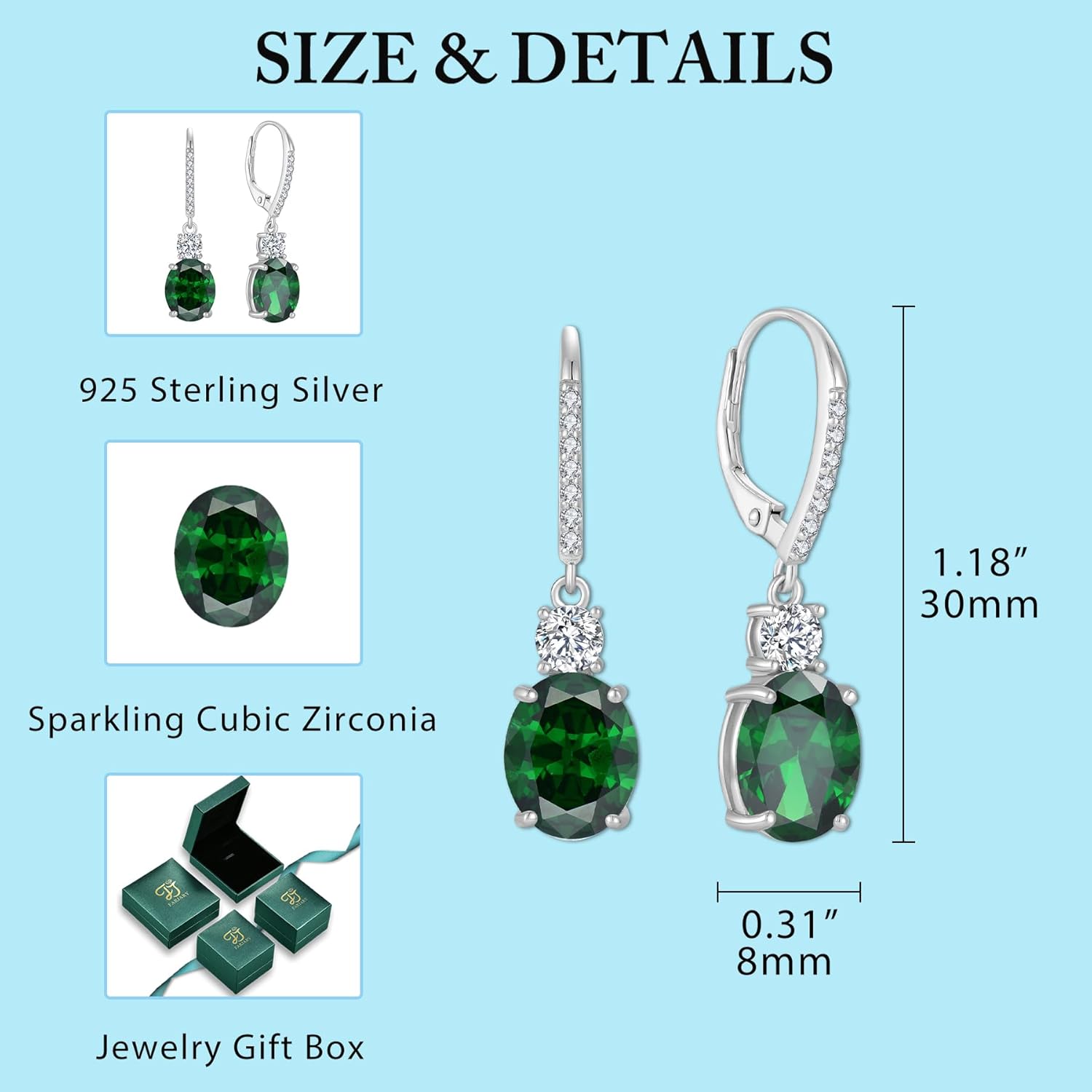 FJ Dangle Drop Earrings 925 Sterling Silver Solitaire Leverback Earrings Birthstone Jewelry for Women - Image 6