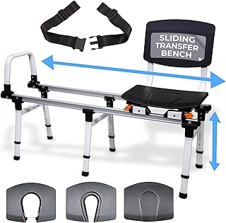 SolutionBased ShowerGlyde SG2 - FSA HSA Eligible | Sliding Transfer Bench for Toilet-Adjacent Tubs, Adjustable Height, Grab Bar, Extended Rails, Sliding Shower Chair with Commode Compatibility