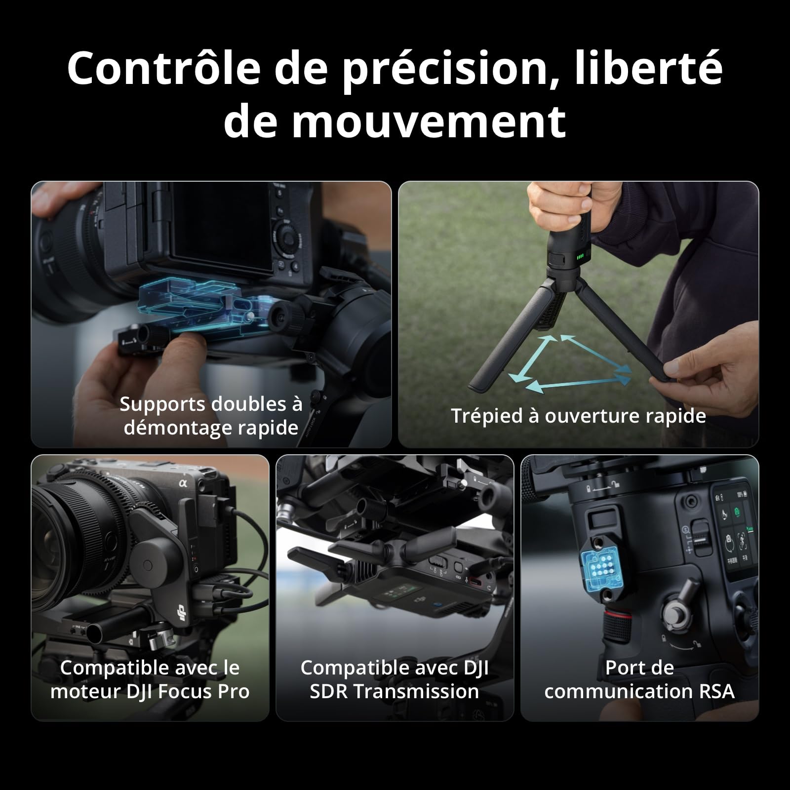 DJI RS 5 Bundle, stabilisateur de nacelle pour caméra, Suivi Intelligent, poignée électronique, molettes de réglage précis, indicateur axe Z