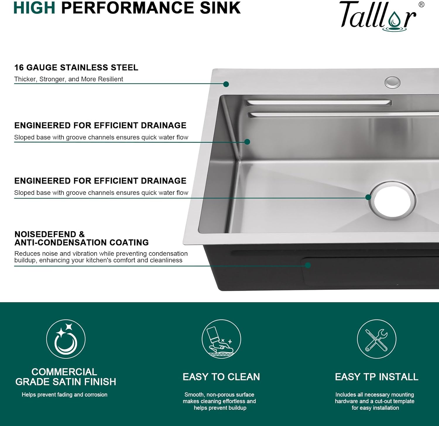33x19 Drop In Kitchen Sink - Workstation All-In One 16 Gauge 304 Stainless Steel Single Bowl Topmount Sink with Cutting Board, Colander, Wash Basin, and Drying Rack #TLT-0042