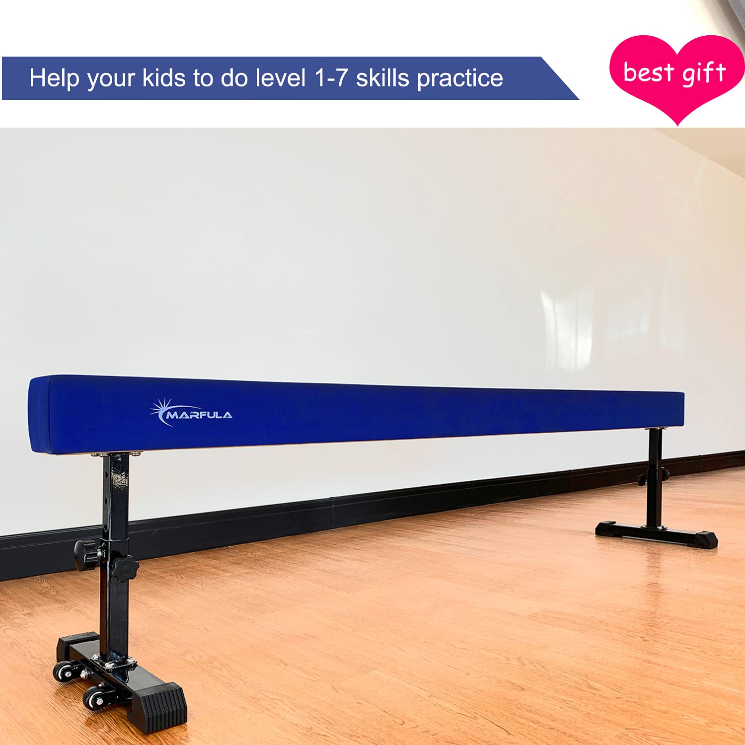MARFULA 8 Feet Adjustable Gymnastics Balance Beam Gymnastics Training Equipment for Kids Home
