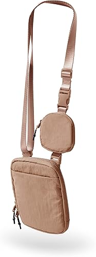 ODODOS Bolso cruzado unisex con bolsa pequeña extraíble ajustable para teléfono celular, viajes, entrenamiento, correr, senderismo, Marrón, Bandolera