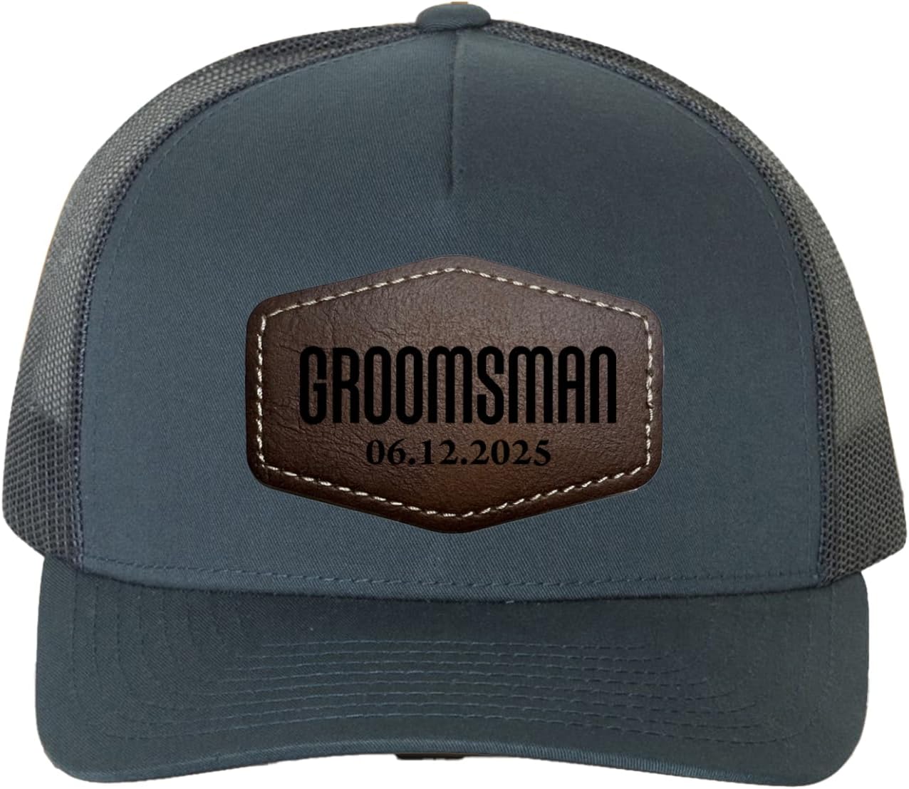 Custom Groomsman Hat, Personalized Leather Patch Trucker Style for Wedding Party, Best Man Cap, Groom Gift - Image 3
