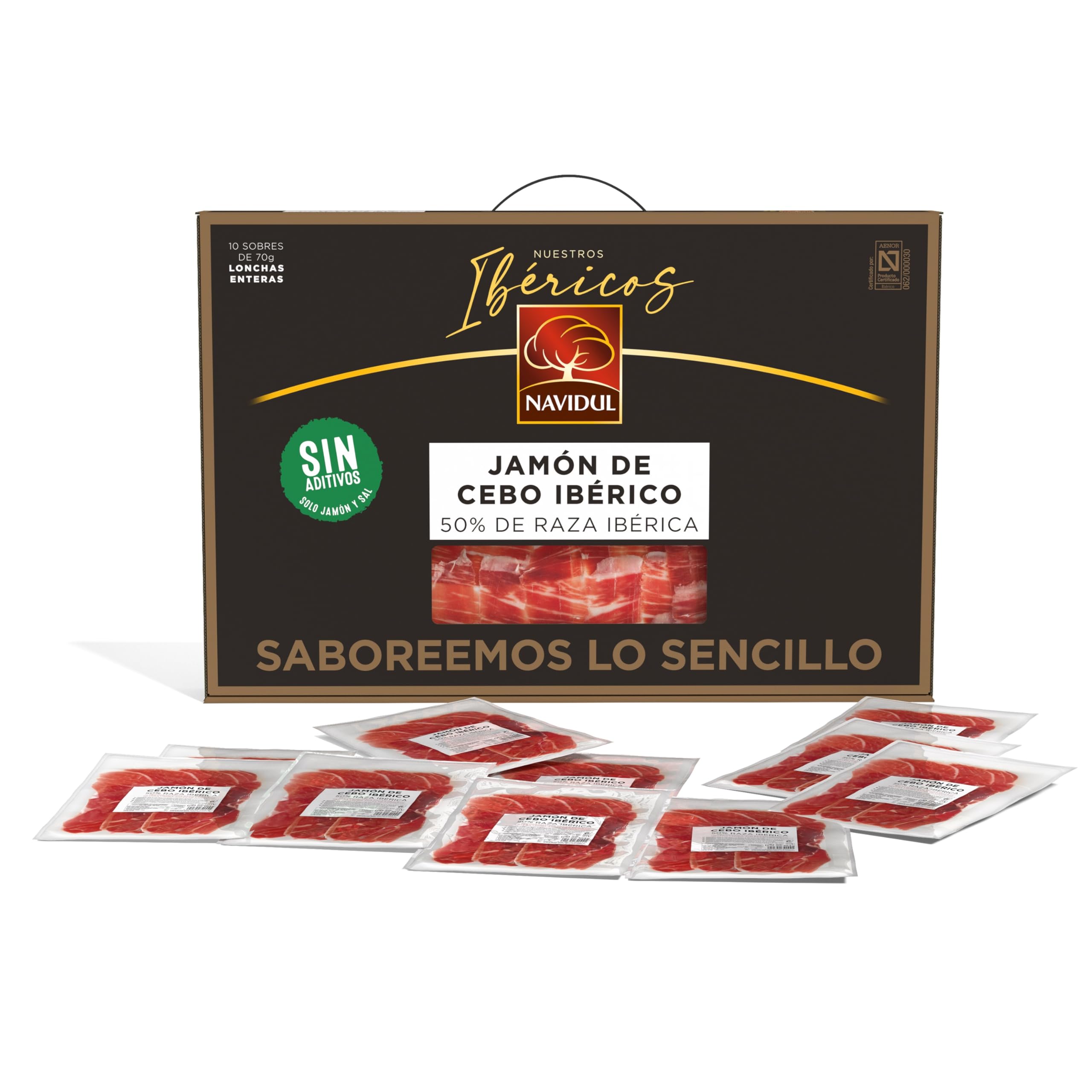Navidul Maletín de Jamón de Cebo Ibérico 50% Raza Ibérica Freshpack Envasado al Vacío 10x70g