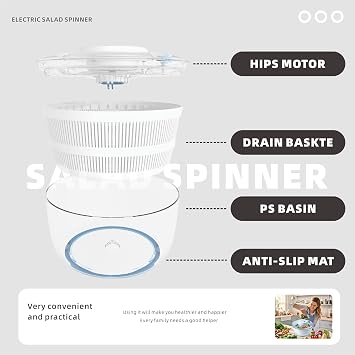 Electric Salad Spinner 4 QT, Lettuce Spinner, USB-C, Dry Greens in Seconds