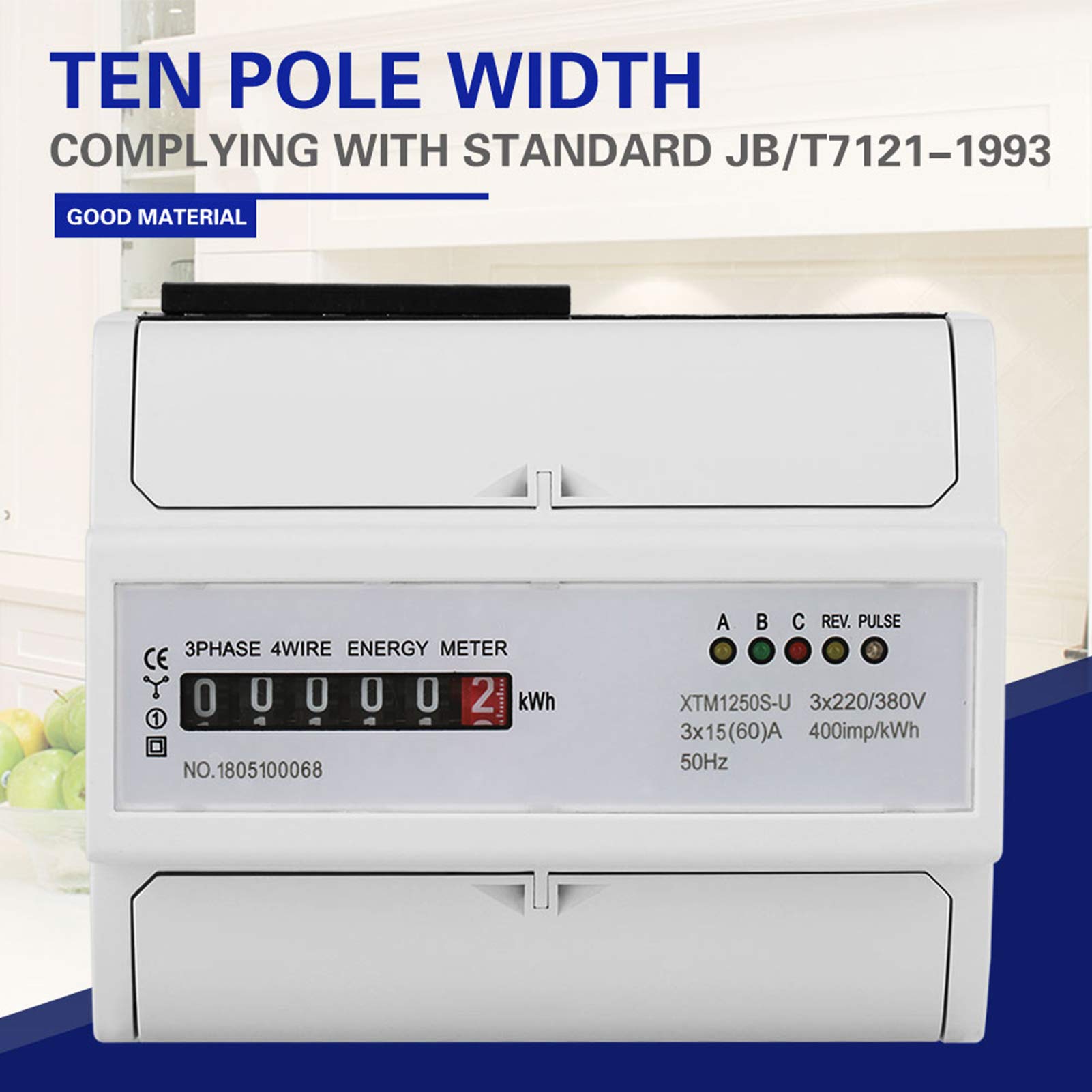 Contatore di energia su guida DIN trifase, 1 pz 3 x 220V/380V Contatore digitale trifase a 4 fili 7P Contatore elettrico su guida DIN Contatore KWh elettronico(15 (60) A.)