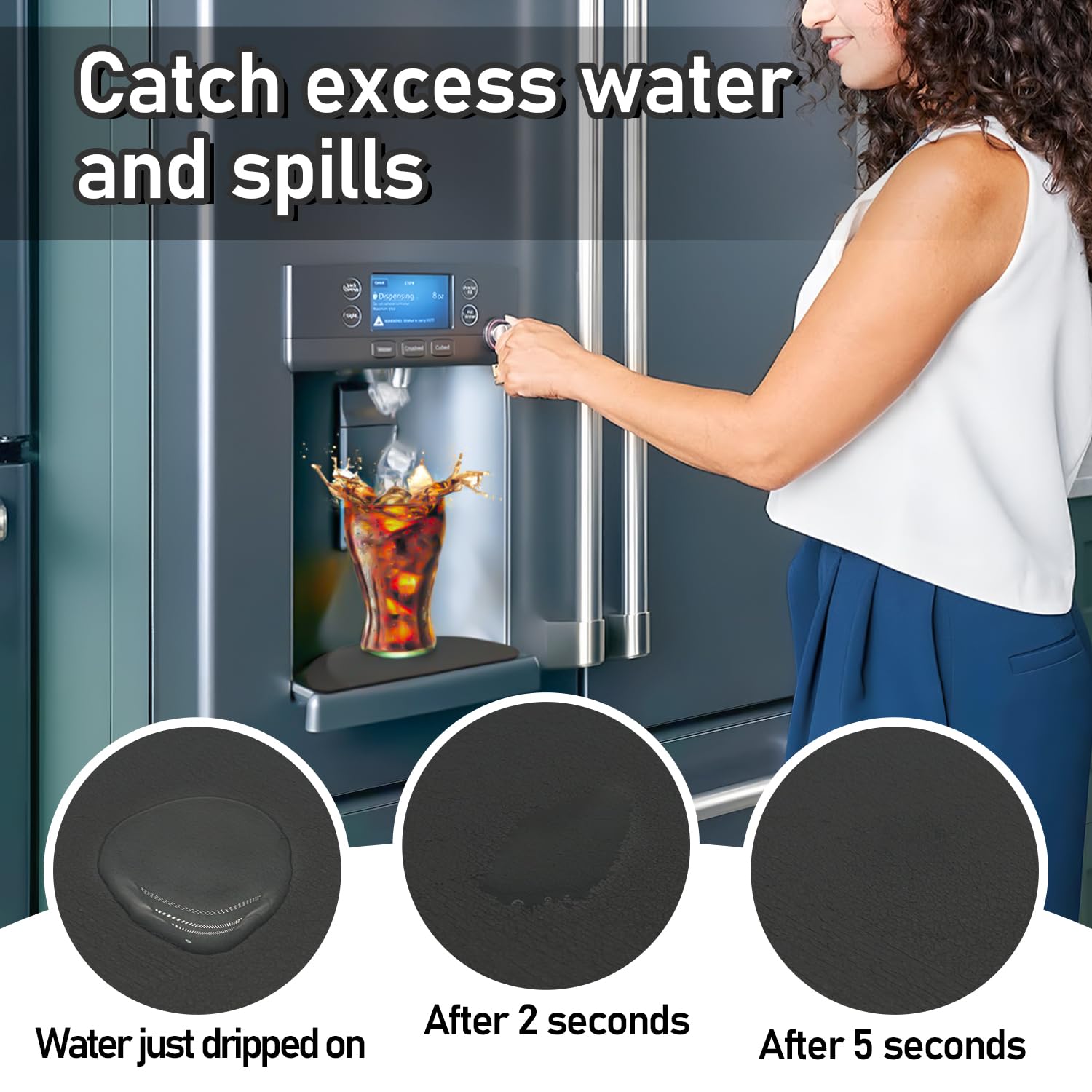 LOPNUR Kühlschrank-Tropfschale, 2 Stück: Schneidbarer Kühlschrank-Tropffänger, Kühlschrank-Wasserspender, Abtropfmatte, saugfähige Kühlschrankmatte, Kühlschrankzubehör für Samsung Whirlpool GE,