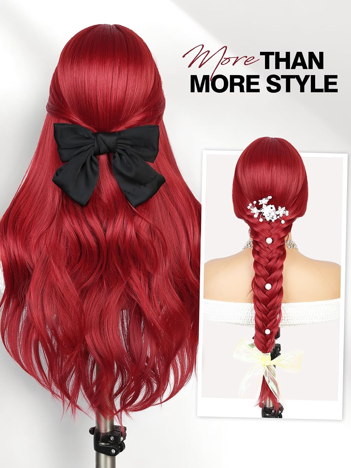 WIGER Red Mermaid Long Wavy Wig for Cosplay Layered Middle Part Curly Wavy Wigs TALOS Synthetic Heat Resistant Fiber Wig for Cospaly Party Christmas