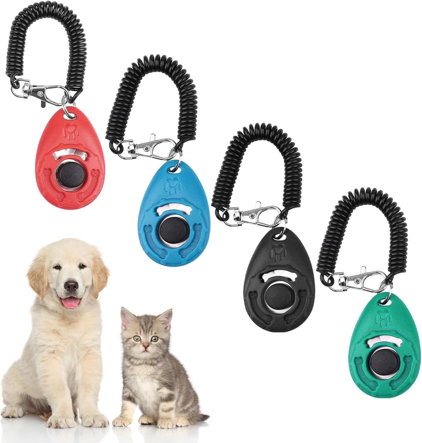 Pack of 4 Clicker for Dog Training, Clicker for Dogs, with Hand Strap, Large Button, for the Wrist for Dog Cat Horse - 4 Colours