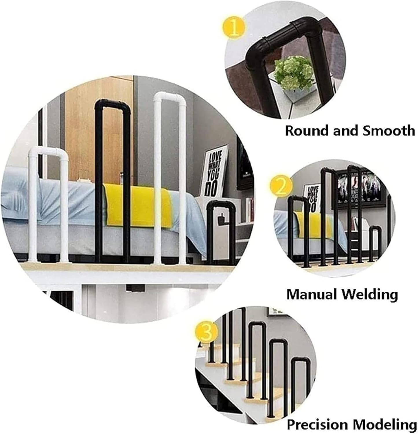 Stair Railing Transitional Handrail for Step, U-Shaped Staircase Decking Railings, for Outside Steps or Indoor Stair Handrail, Metal Matte Black Wrought Iron Loft Anti-Slip Iron Hand Rail