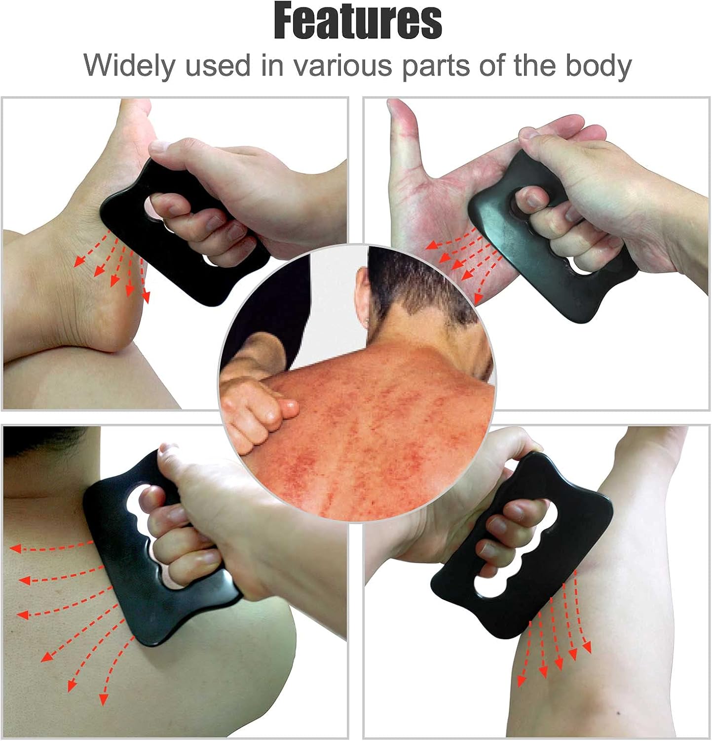 Gua Sha Massage Tool, Bian Stone Gua Sha Tool Gua Sha Stone for Soft Tissue Scraping, Used for Back, Legs, Arms, Neck,Shoulder(Black) - Image 2