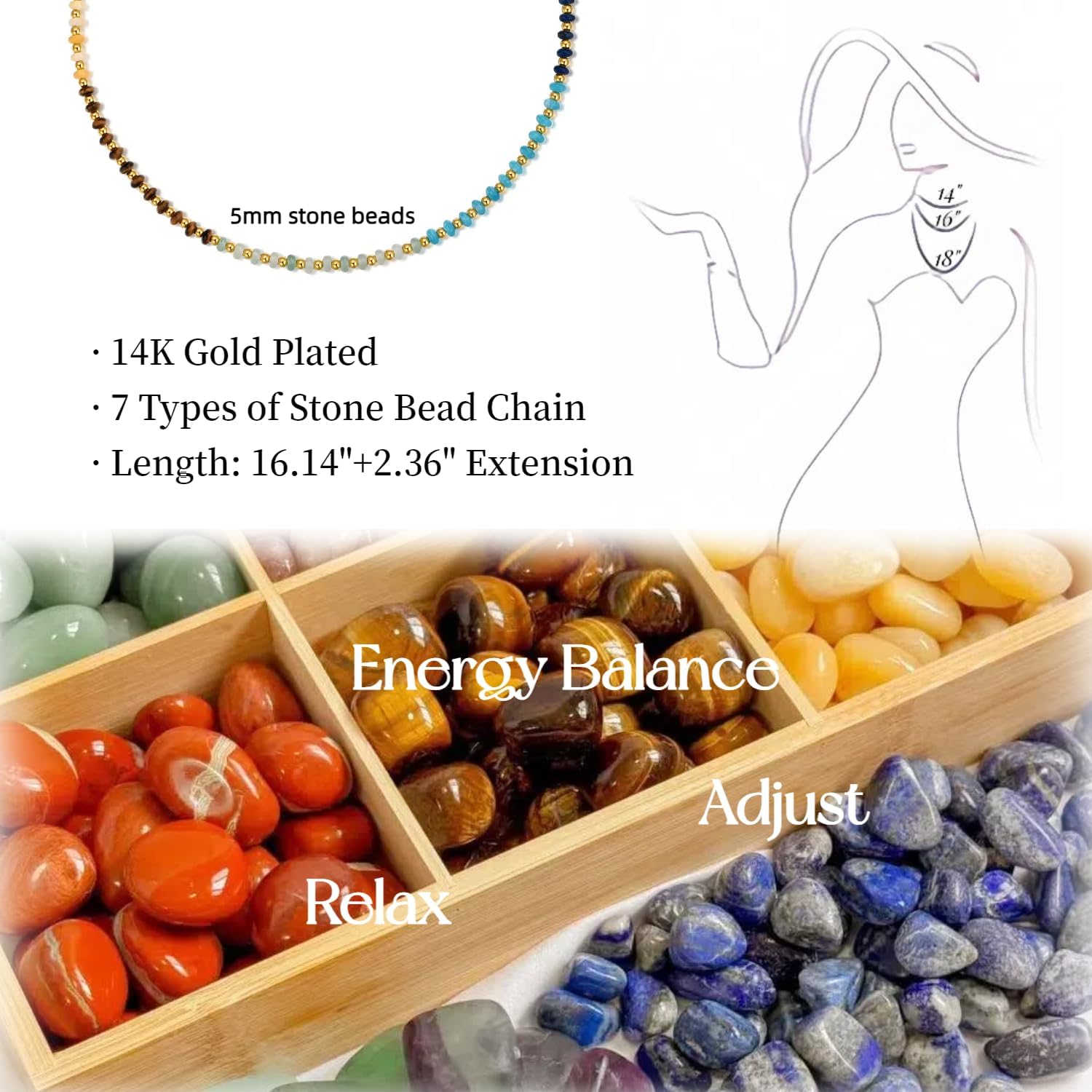 Aleasha Gemstone Beaded Choker Spinel Lapis Lazuli Amethyst Turquoise 14" Necklace for Women Gold Stainless Steel Handmade Strand Boho Jewelry - Image 6