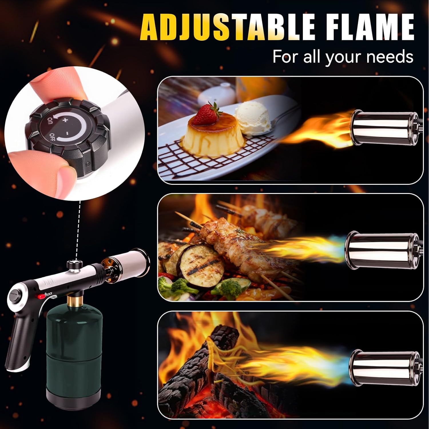 Bluefire Propane Torch with One-Touch Max Fire, 3272°F Cooking Blow Torch Gun for Sous Vide & BBQ, High Output Charcoal Lighter with Adjustable Flame, Fits CGA600 Propane Tank (Not Included)