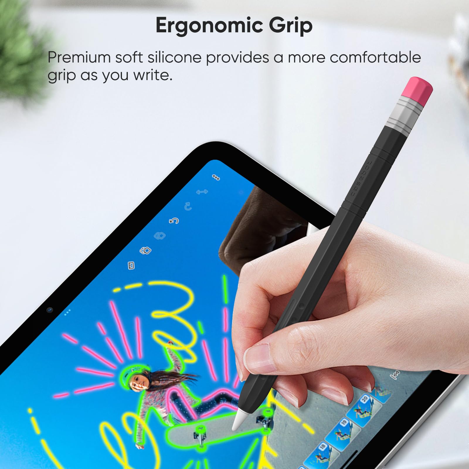 FINTIE Custodia in Silicone per Apple Pencil USB-C, Cover Protettiva Antiscivolo, Supporto Magnetico Nero