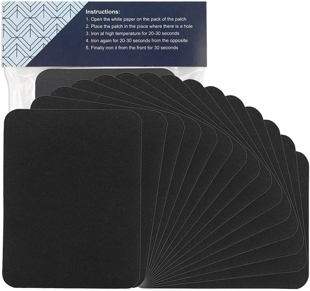 COCOBOO 15pcs Iron on Patches Black Fabric Clothing Patches Large Size Repair Kit for Clothes Knee Work Pants Jeans 4.9 Inches x 3.7 Inches