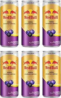 Red Bulls Zero Sugar Energy Drink, Blueberry Blackcurrant Flavour, Soda, Each 250ml X Pack of 6 (From Thailand)