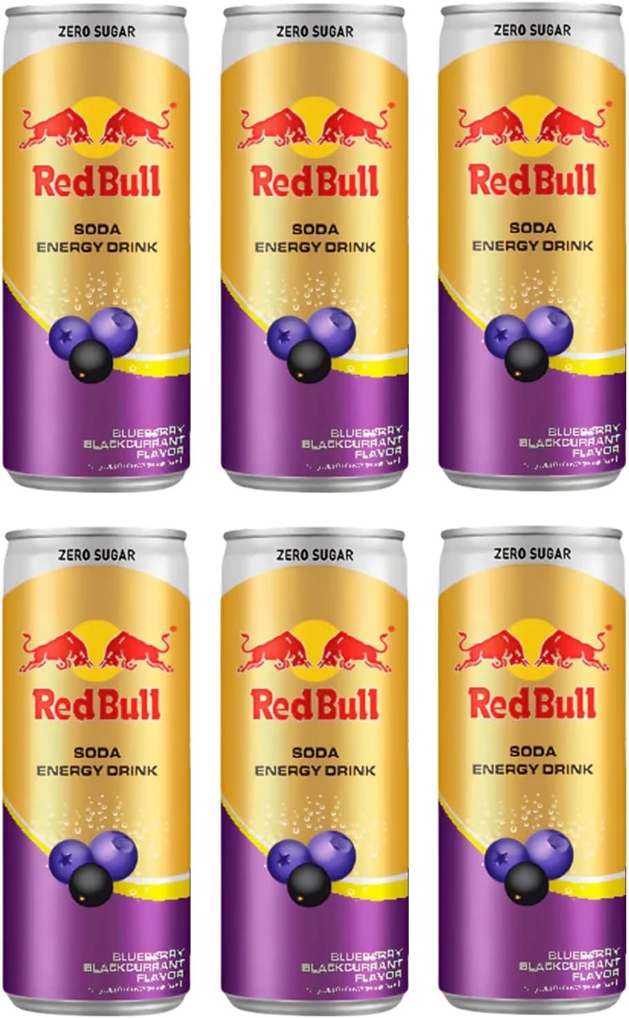 Red Bulls Zero Sugar Energy Drink, Blueberry Blackcurrant Flavour, Soda, Each 250ml X Pack of 6 (From Thailand)
