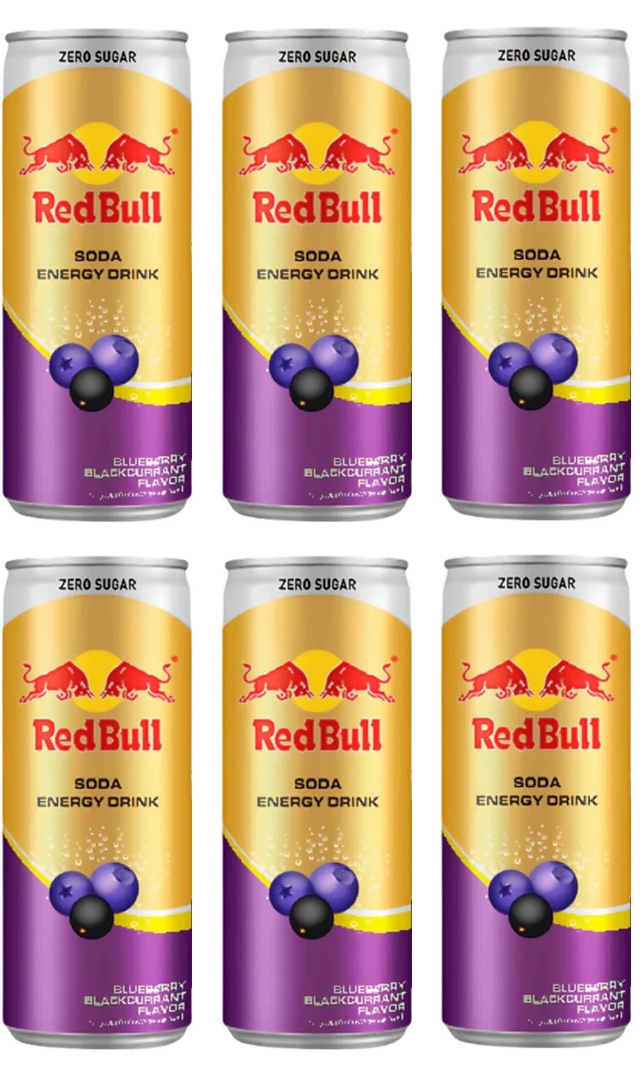Red Bulls Zero Sugar Energy Drink, Blueberry Blackcurrant Flavour, Soda, Each 250ml X Pack of 6 (From Thailand)
