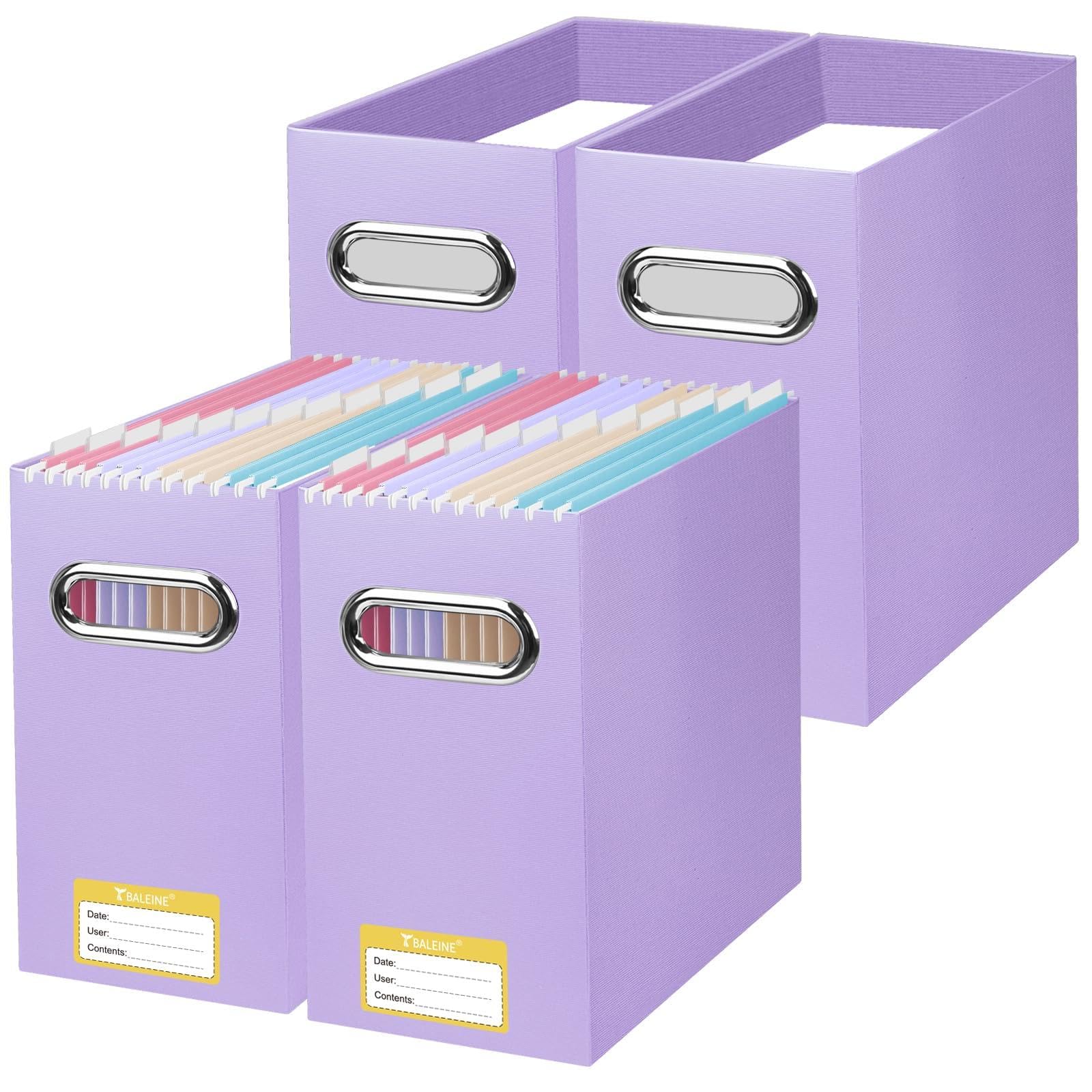 BALEINE File Organizer Box, Cardboard File Folder Organizer with Handle for Letter Size, Portable Collapsible Hanging Filing Box for Home Office