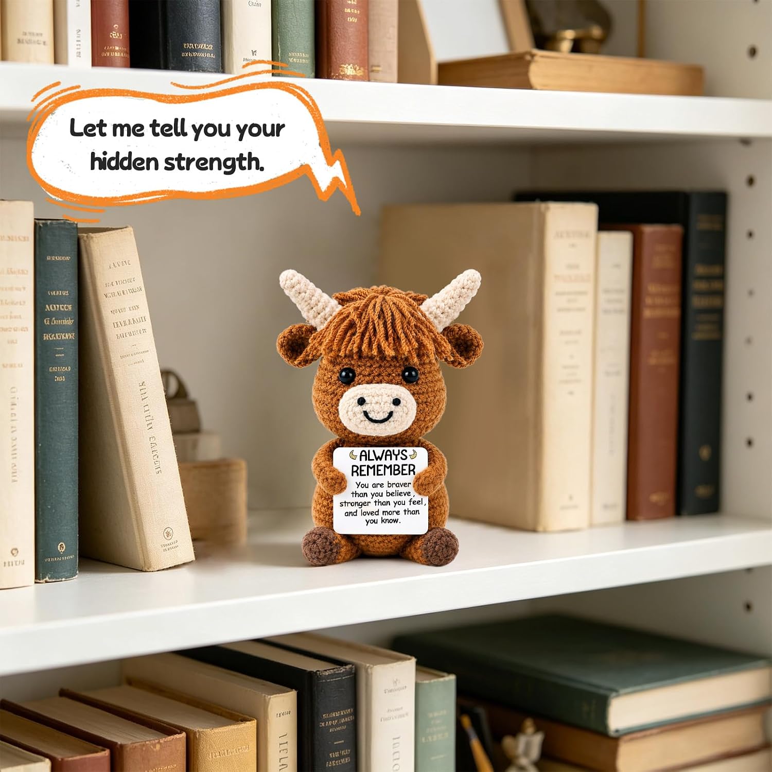Inspirational Fathers Day Dad Gifts for Women Men, Handmade Crochet Highland Cow with Encouragement Card, Cheer Up for Friends Family Coworkers, Ideal for Birthday, New Jobs and Challenging Times